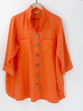 John Mark Orange Button Front 3/4 Sleeve Tunic Top 1X Spring Summer Lightweight